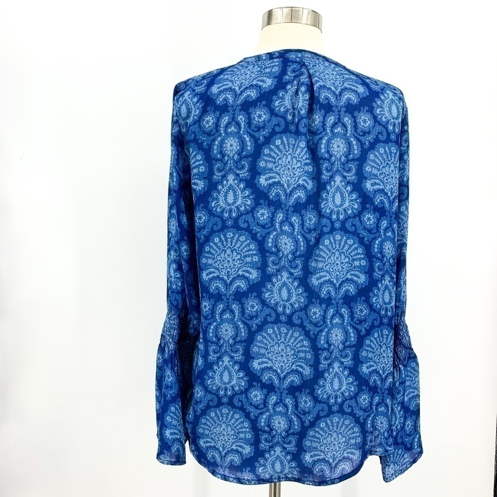 Michael Kors Blue Long Sleeve Top w/ Paisley Print - Picture 3 of 6